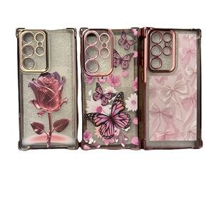 Elegant Pink Floral and Butterfly Phone Case Set